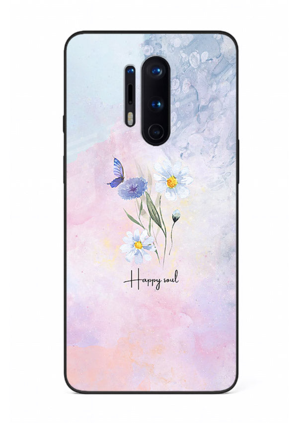 Minimal floral illustration printed on OnePlus 8 Pro glass back cover with soft tones.