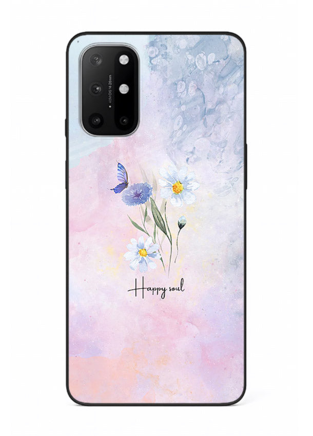 Minimal floral illustration printed on OnePlus 8T glass back cover with soft tones.