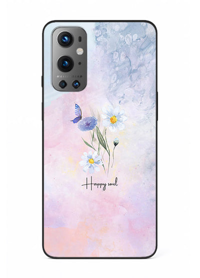 Minimal floral illustration printed on OnePlus 9 glass back cover with soft tones.