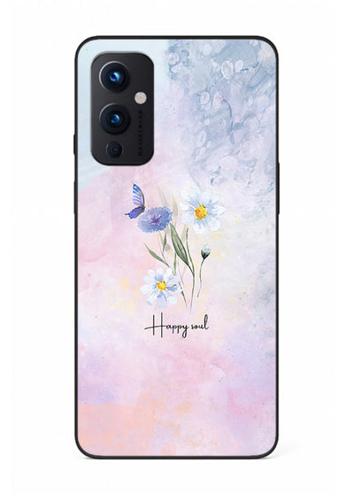 Minimal floral illustration printed on OnePlus 9 Pro glass back cover with soft tones.