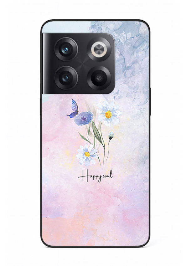 Minimal floral illustration printed on OnePlus 10T glass back cover with soft tones.