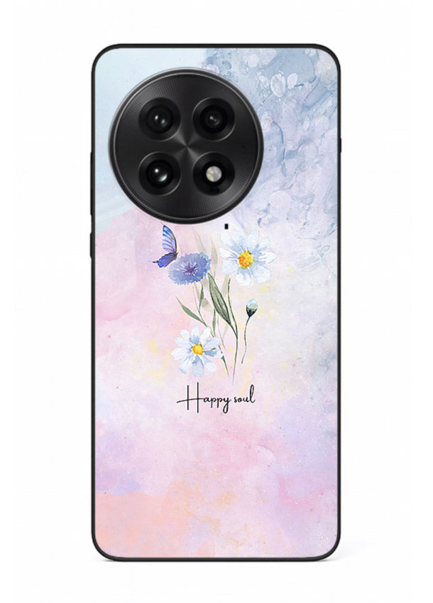 Minimal floral illustration printed on OnePlus 13R glass back cover with soft tones.