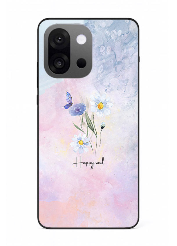 Minimal floral illustration printed on OnePlus 13s glass back cover with soft tones.