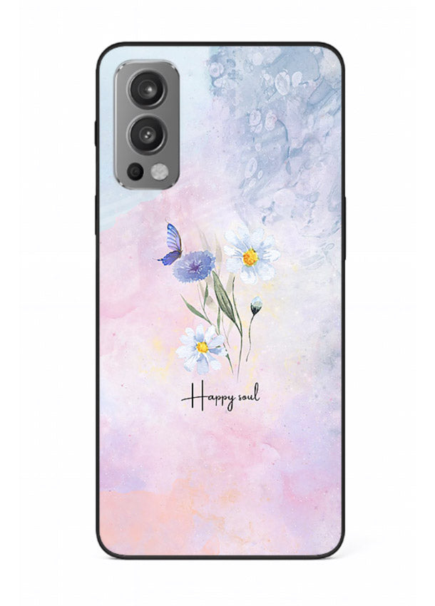 Minimal floral illustration printed on OnePlus Nord 2 glass back cover with soft tones.