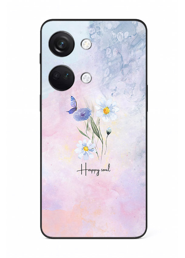 Minimal floral illustration printed on OnePlus Nord 3 glass back cover with soft tones.