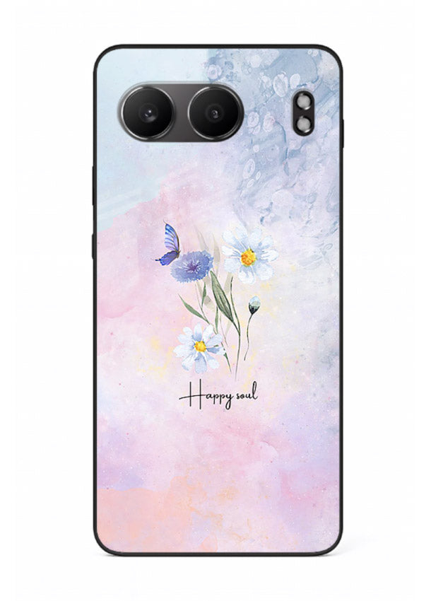 Minimal floral illustration printed on OnePlus Nord 4 glass back cover with soft tones.