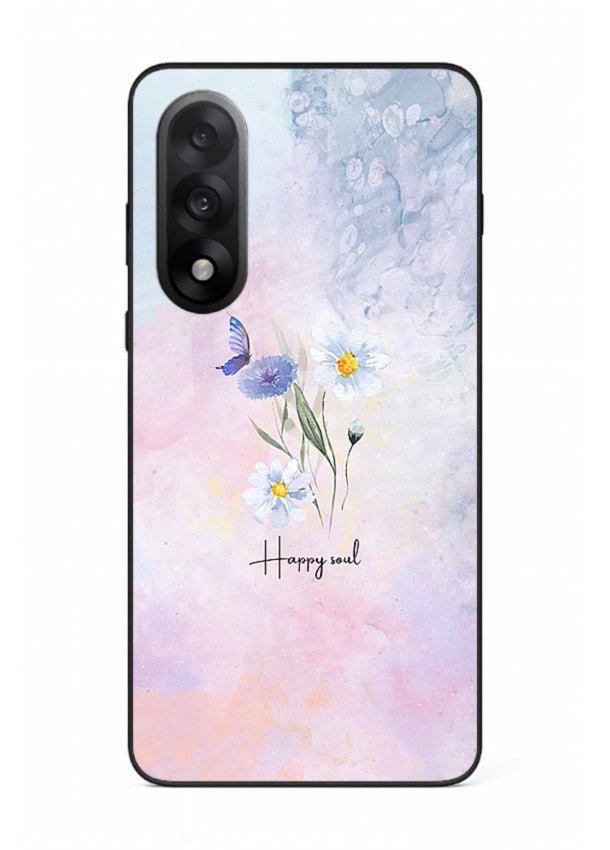 Minimal floral illustration printed on OnePlus Nord 5 glass back cover with soft tones.