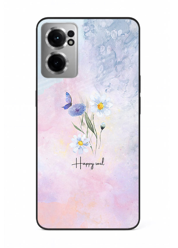 Minimal floral illustration printed on OnePlus Nord CE2 5G glass back cover with soft tones.