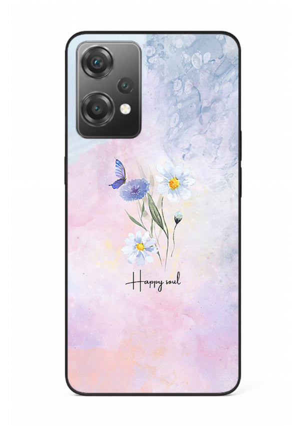 Minimal floral illustration printed on OnePlus Nord CE2 Lite 5G glass back cover with soft tones.