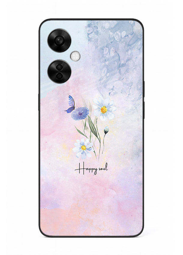 Minimal floral illustration printed on OnePlus Nord CE3 Lite glass back cover with soft tones.