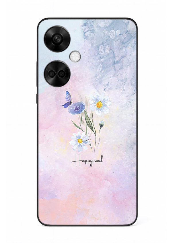 Minimal floral illustration printed on OnePlus Nord CE3 glass back cover with soft tones.