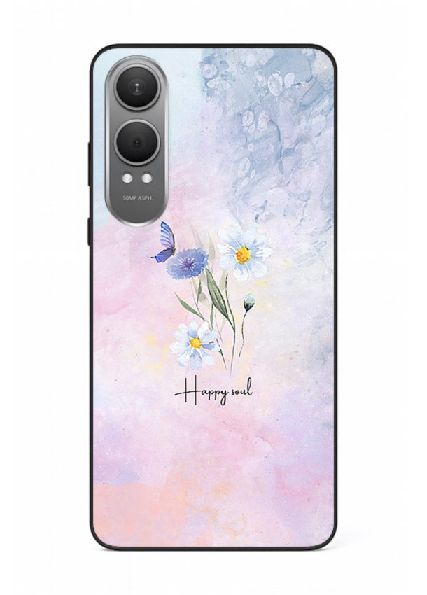 Minimal floral illustration printed on OnePlus Nord CE4 Lite glass back cover with soft tones.