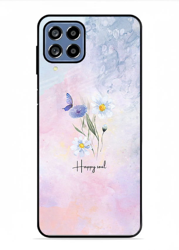 Minimal floral illustration printed on Samsung A22 4G glass back cover with soft tones.