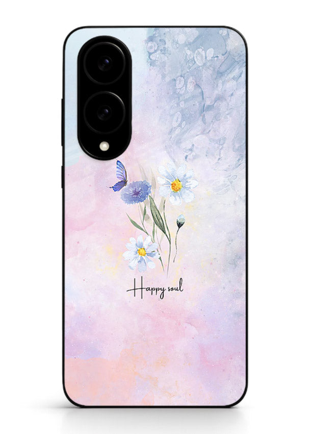 Minimal floral illustration printed on Samsung S25 Edge glass back cover with soft tones.