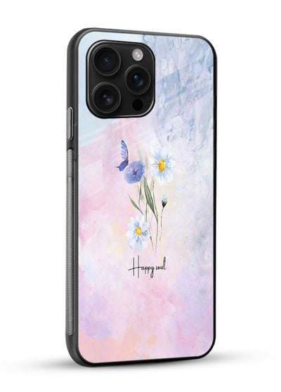 Minimal floral illustration printed on glossy vibrant premium glass back cover with soft tones. - Angle Side