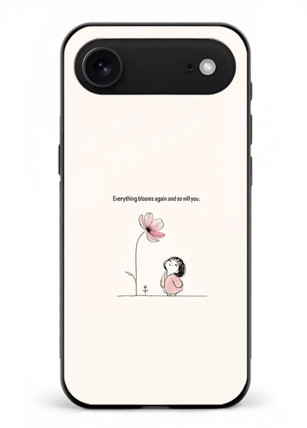 Girl-and-flower illustration printed on iphone 17 air glass back cover with warm delicate tones.