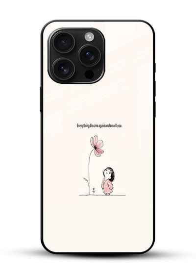 Girl-and-flower illustration printed on glossy vibrant premium glass back cover with warm delicate tones. - Angle Front