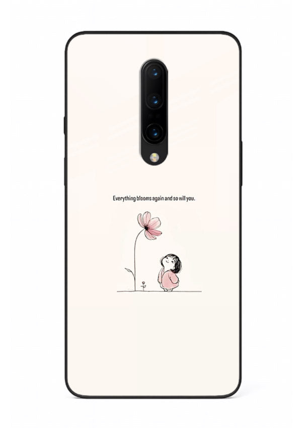 Girl-and-flower illustration printed on OnePlus 7T Pro glass back cover with warm delicate tones.