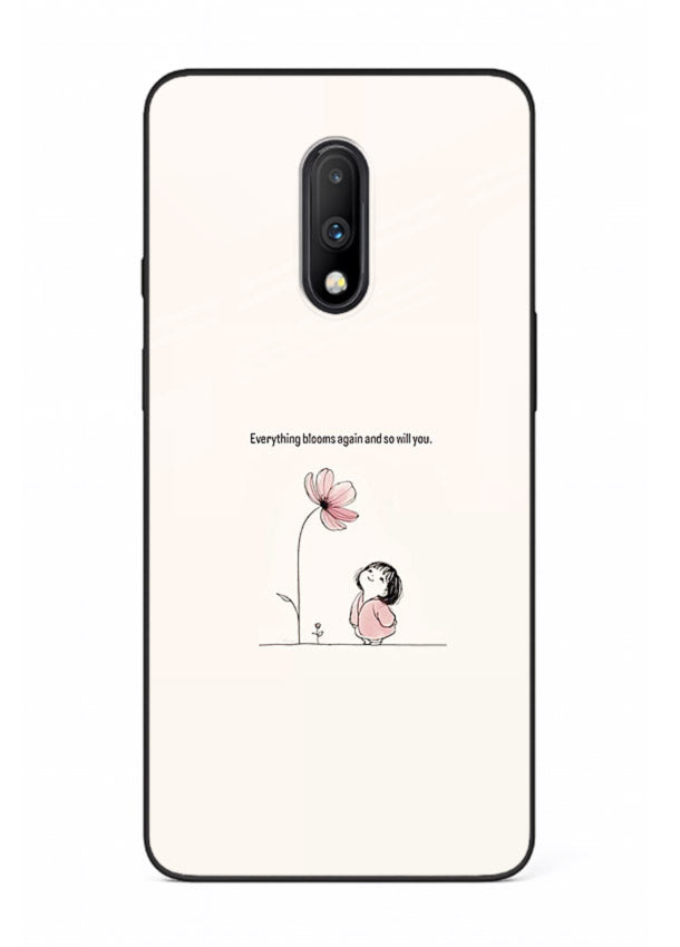 Girl-and-flower illustration printed on OnePlus 7 glass back cover with warm delicate tones.
