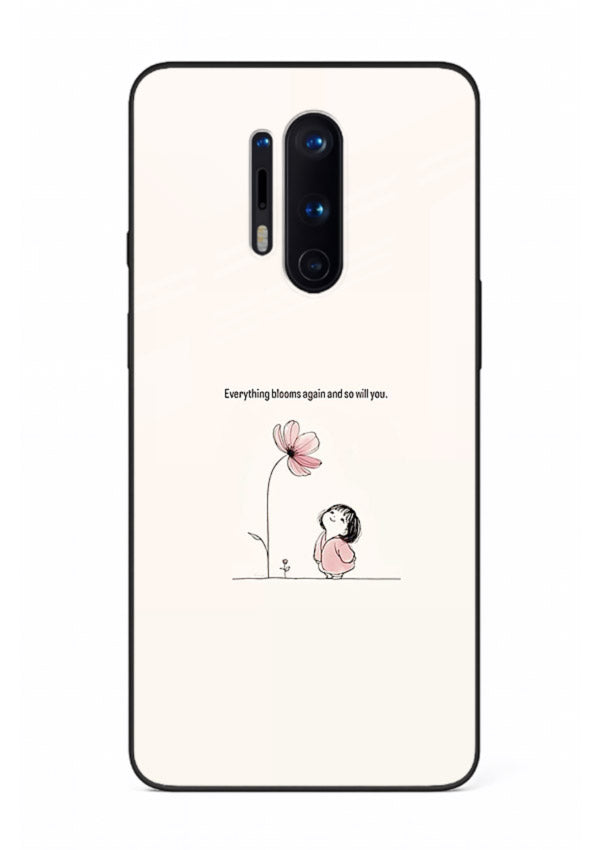 Girl-and-flower illustration printed on OnePlus 8 Pro glass back cover with warm delicate tones.