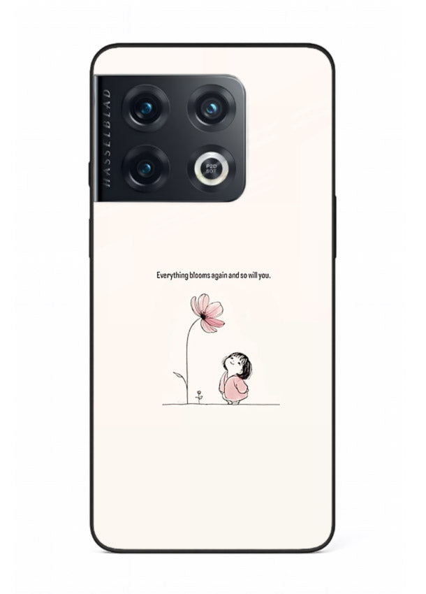 Girl-and-flower illustration printed on OnePlus 10 Pro glass back cover with warm delicate tones.