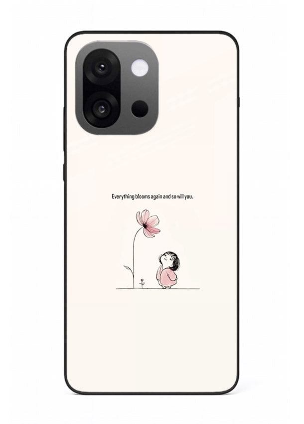 Girl-and-flower illustration printed on OnePlus 13s glass back cover with warm delicate tones.