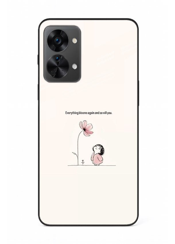 Girl-and-flower illustration printed on OnePlus Nord 2T glass back cover with warm delicate tones.