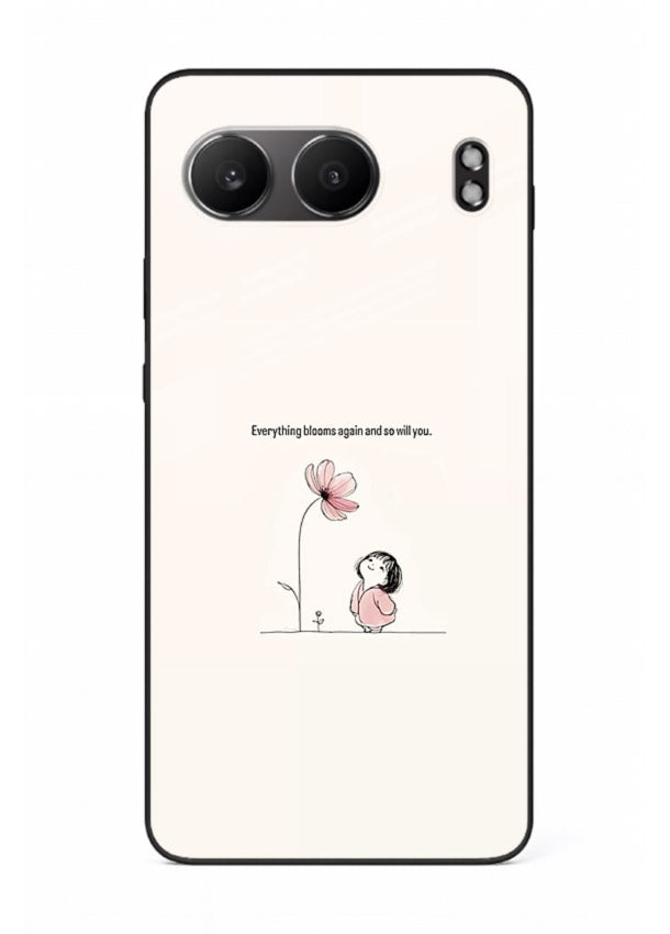Girl-and-flower illustration printed on OnePlus Nord 4 glass back cover with warm delicate tones.