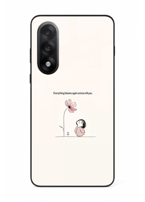 Girl-and-flower illustration printed on OnePlus Nord 5 glass back cover with warm delicate tones.