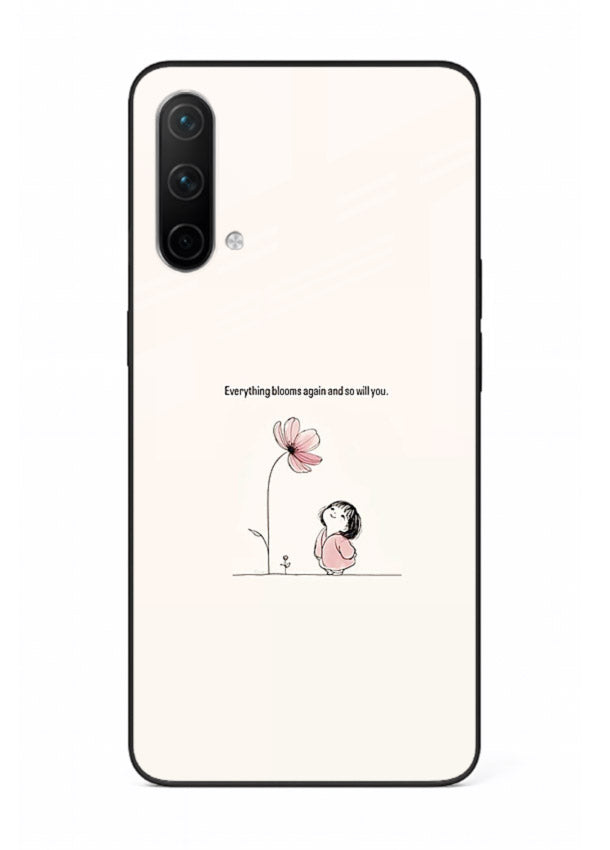 Girl-and-flower illustration printed on OnePlus Nord CE 5G glass back cover with warm delicate tones.