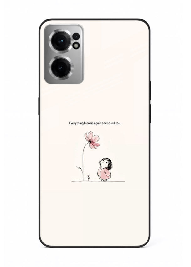Girl-and-flower illustration printed on OnePlus Nord CE2 5G glass back cover with warm delicate tones.