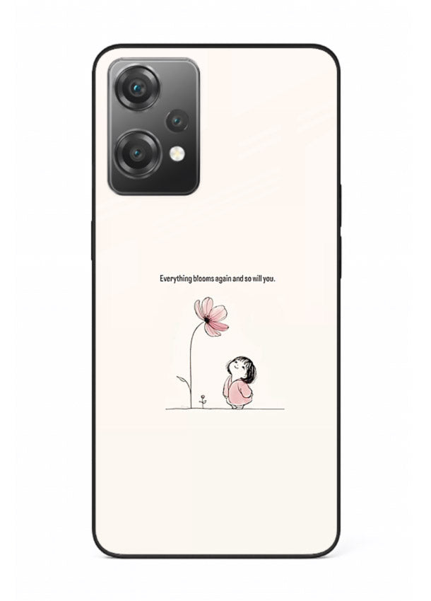 Girl-and-flower illustration printed on OnePlus Nord CE2 Lite 5G glass back cover with warm delicate tones.