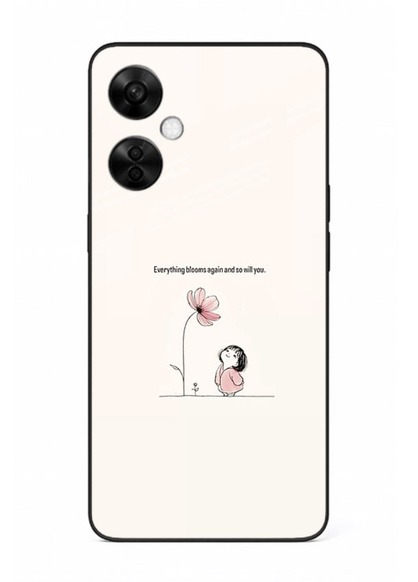 Girl-and-flower illustration printed on OnePlus Nord CE3 Lite glass back cover with warm delicate tones.