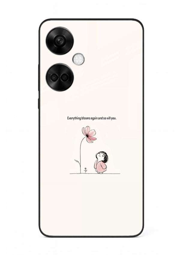 Girl-and-flower illustration printed on OnePlus Nord CE3 glass back cover with warm delicate tones.