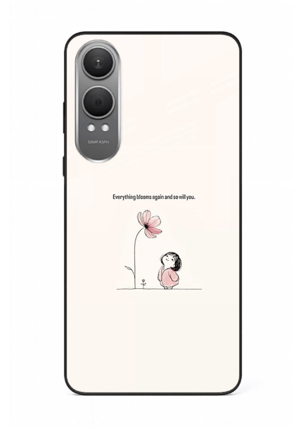 Girl-and-flower illustration printed on OnePlus Nord CE4 Lite glass back cover with warm delicate tones.