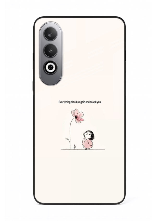 Girl-and-flower illustration printed on OnePlus Nord CE4 glass back cover with warm delicate tones.
