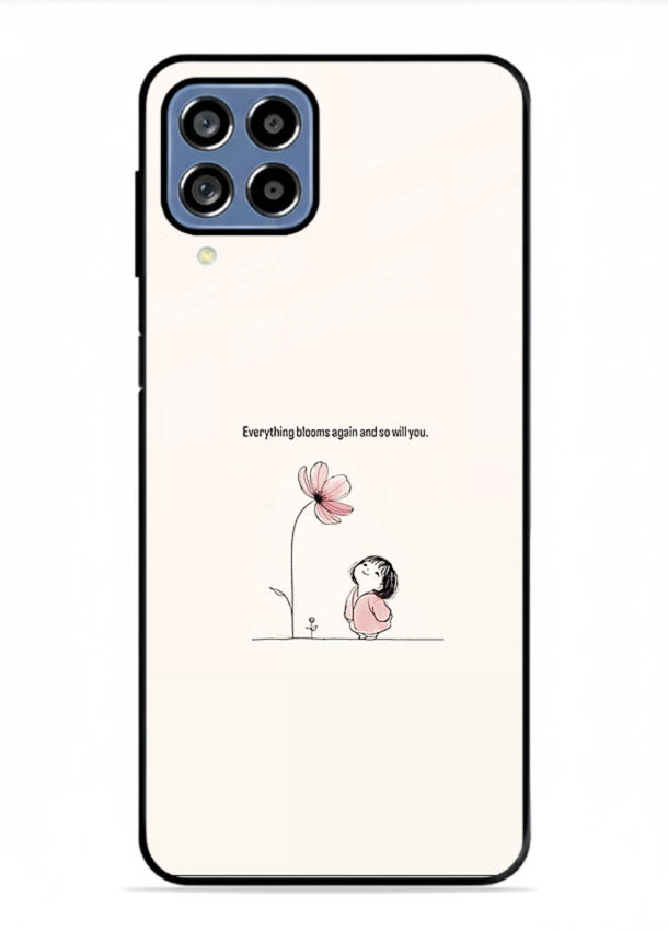 Girl-and-flower illustration printed on Samsung M53 5G glass back cover with warm delicate tones.