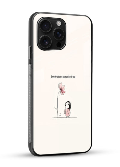 Girl-and-flower illustration printed on glossy vibrant premium glass back cover with warm delicate tones. - Angle Side