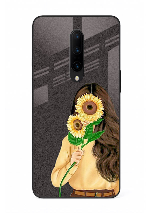 Sunflower collage artwork printed on OnePlus 8 glass back cover with bright uplifting tones.