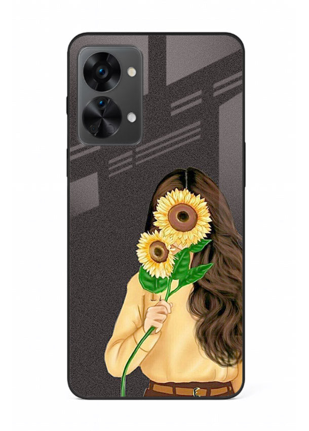 Sunflower collage artwork printed on OnePlus Nord 2T glass back cover with bright uplifting tones.