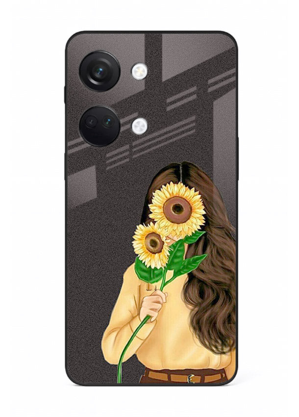 Sunflower collage artwork printed on OnePlus Nord 3 glass back cover with bright uplifting tones.