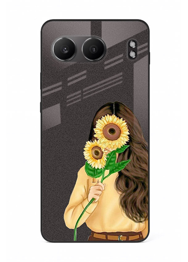 Sunflower collage artwork printed on OnePlus Nord 4 glass back cover with bright uplifting tones.