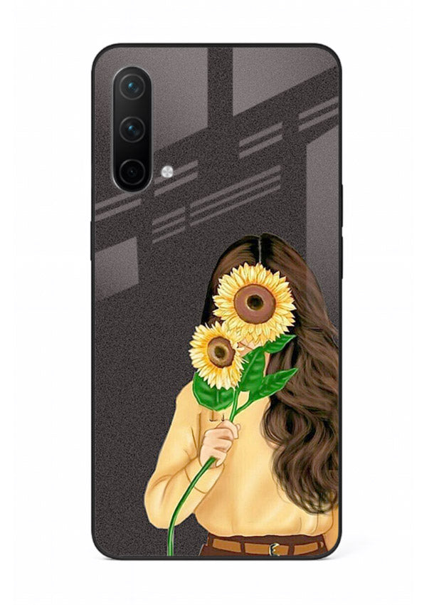 Sunflower collage artwork printed on OnePlus Nord CE 5G glass back cover with bright uplifting tones.