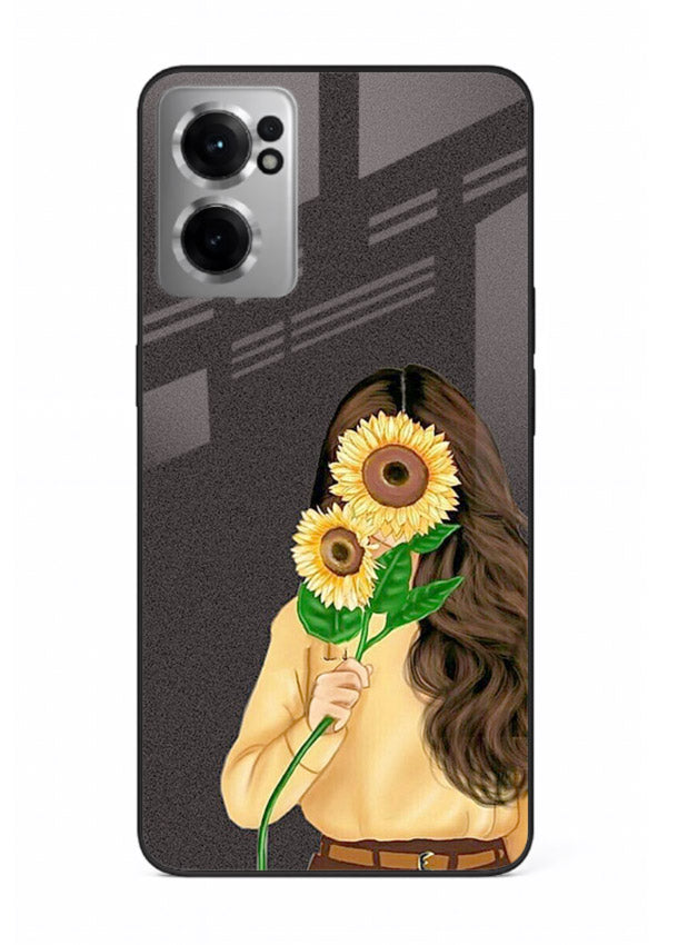 Sunflower collage artwork printed on OnePlus Nord CE2 5G glass back cover with bright uplifting tones.