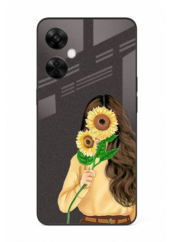 Sunflower collage artwork printed on OnePlus Nord CE3 Lite glass back cover with bright uplifting tones.
