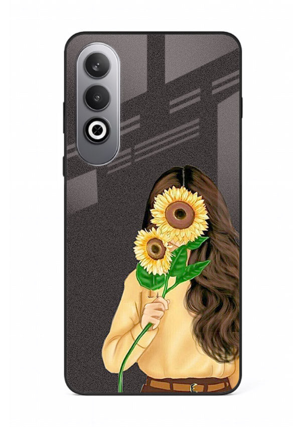 Sunflower collage artwork printed on OnePlus Nord CE4 glass back cover with bright uplifting tones.