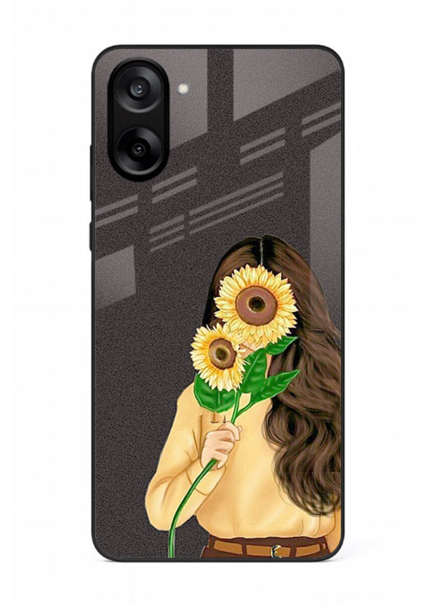 Sunflower collage artwork printed on OnePlus Nord CE5 glass back cover with bright uplifting tones.