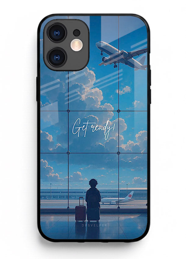 Blue Airport Window airplane scene iphone 12 mini glass back cover