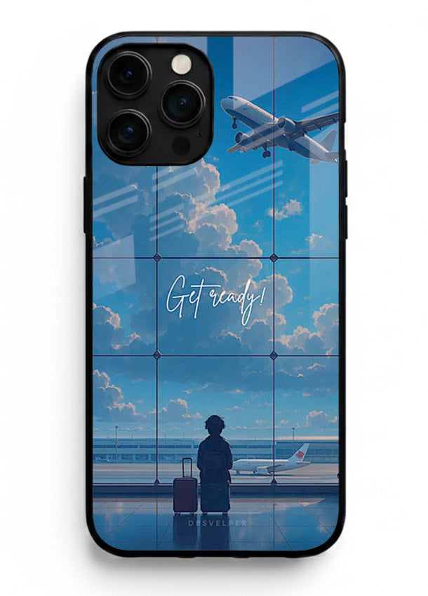 Blue Airport Window airplane scene iphone 16 pro max glass back cover