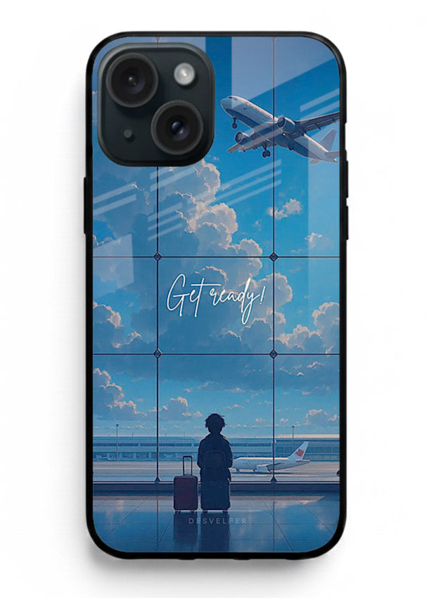 Blue Airport Window airplane scene iphone 14 plus glass back cover